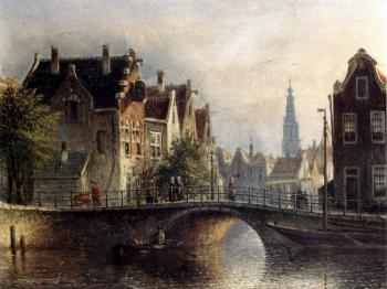 Jan Jacob Coenraad Spohler : Johannes Franciscus Capricio Sunlit Townviews In Amsterdam